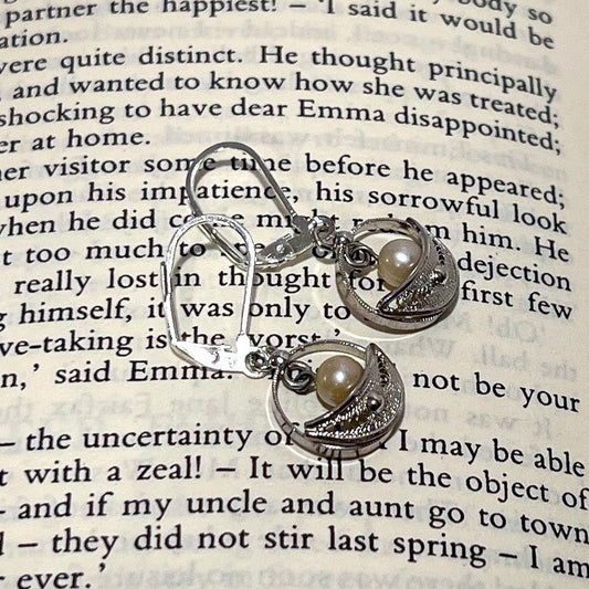 vintage silver and pearl bead pendant earrings