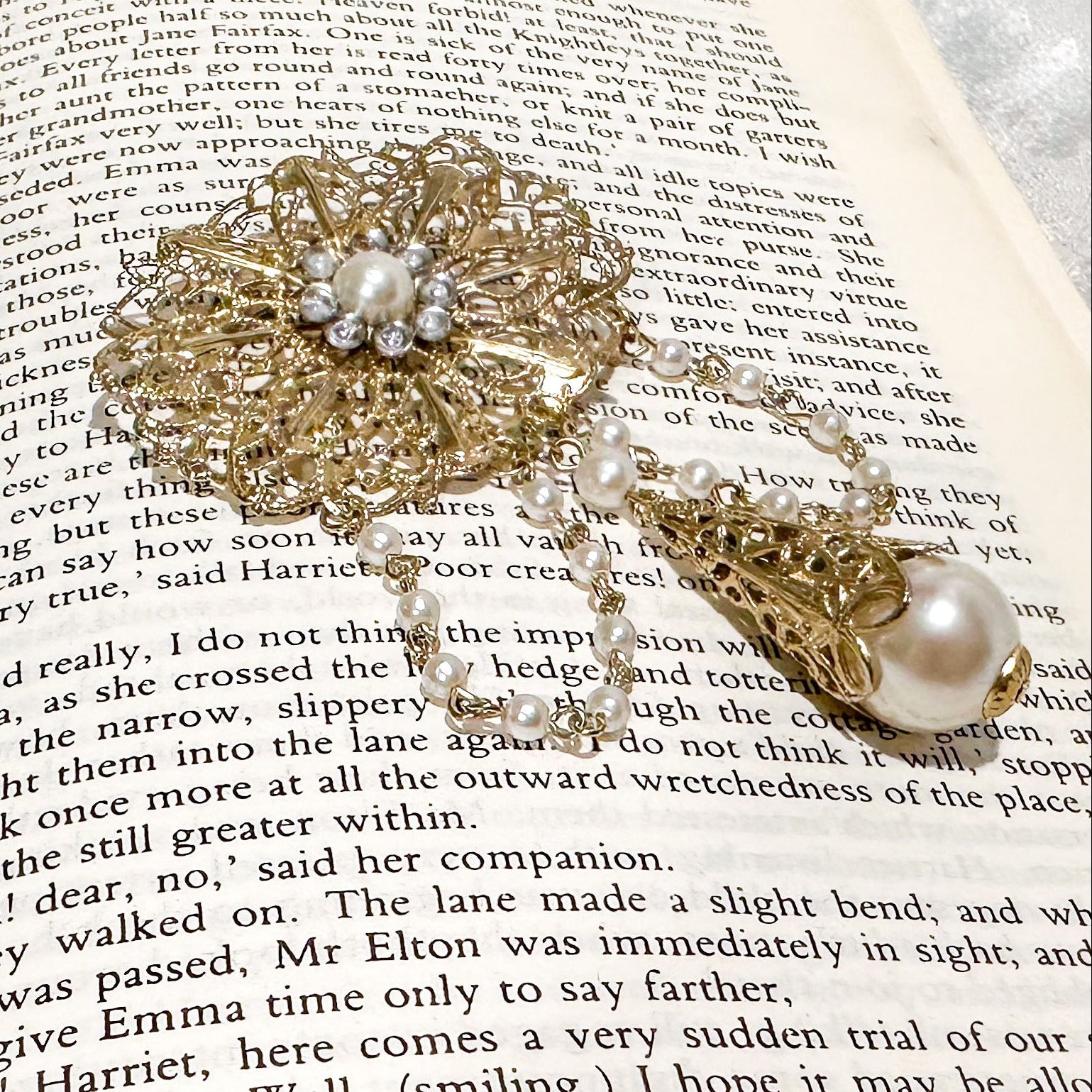 vintage pearl bead and gemstone brooch
