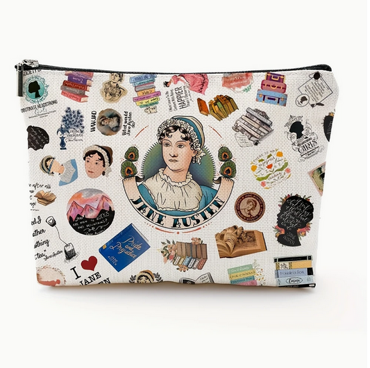 Jane austen themed zippered pouch bag for art supplies, make up and more