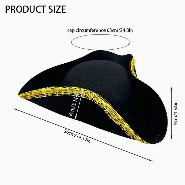 Children's Black Felt Georgian Regency Tricorne Riding Hat or 18th c Pirate