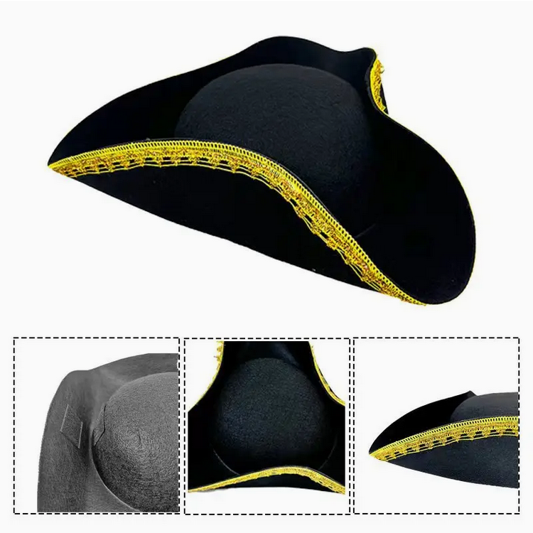 Children's Black Felt Georgian Regency Tricorne Riding Hat or 18th c Pirate