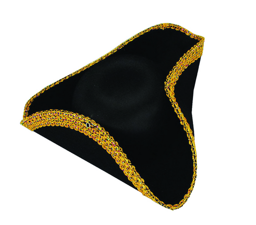 gold and black felt tricorne tri-corn three cornered hat for georgian or revolutionary war