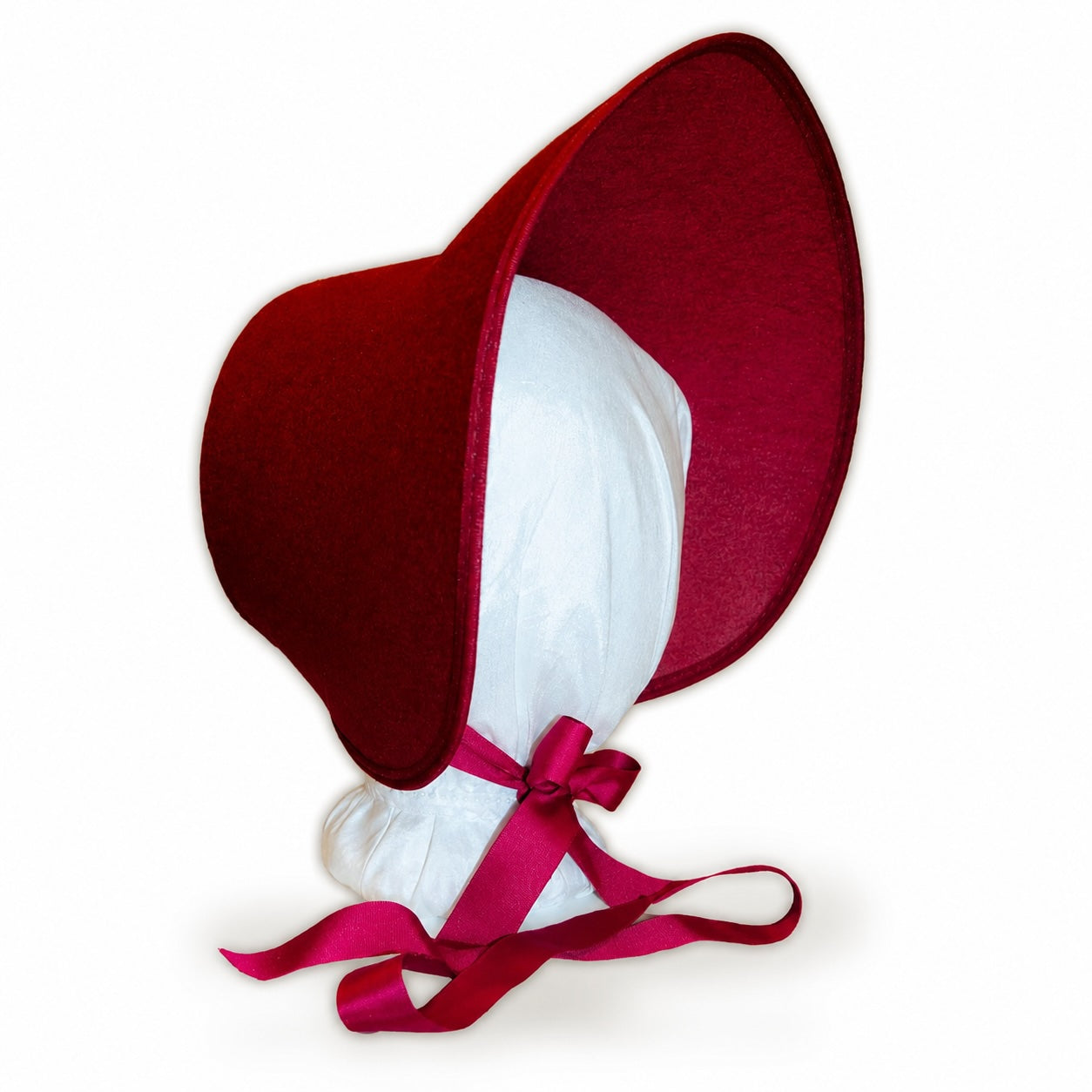 Plain Bronte: Late Regency, Early Victorian Felt Bonnet: Deep Red/Burgundy