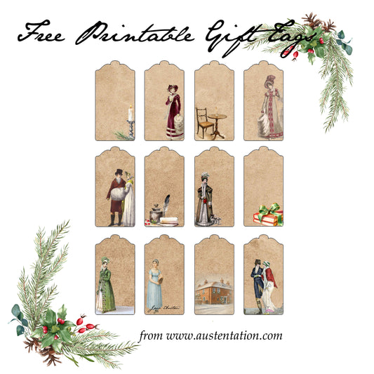 free downloadable Jane Austen themed holiday christmas gift tags 