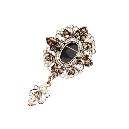 Large Rhinestone and Cameo Brooch: Black