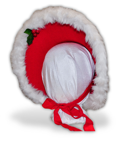 Felt Christmas Bonnet: Fur trim, Holly