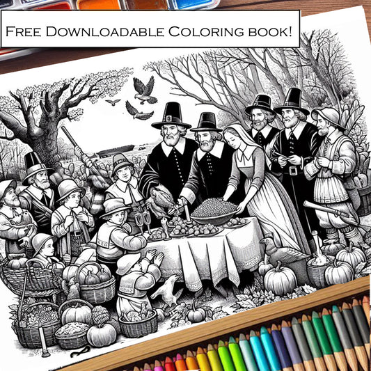 Free downloadable Thanksgiving holiday coloring book from Austentation.