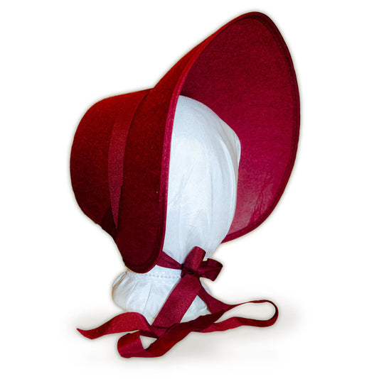 Plain Bronte: Late Regency, Early Victorian Felt Bonnet: Deep Red/Burgundy