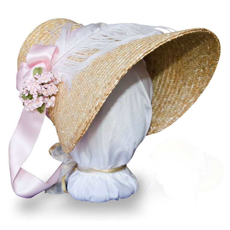 Bonnet Ribbon Eliza: Regency Poke Bonnet with ribbons, flowers, & feathers ...