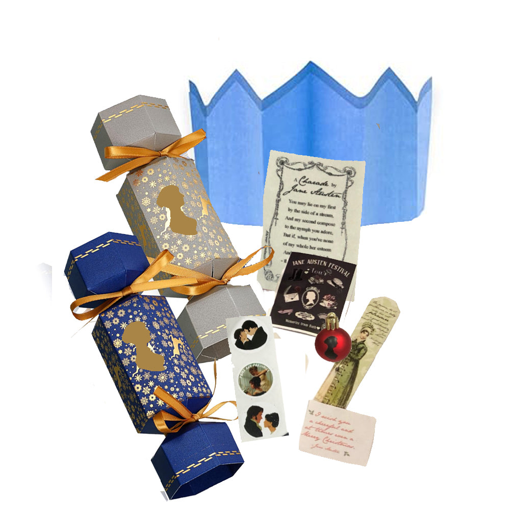 Filled Jane Austen Themed Holiday Christmas Cracker Party favor for birthday events, holiday teas and more