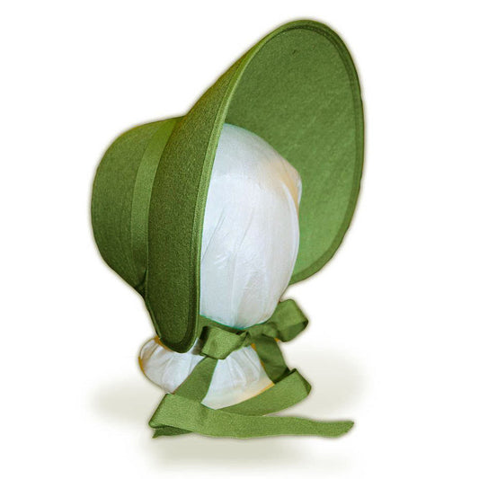 Plain Bronte Late Regency, Early Victorian Felt Bonnet: Pomona Green
