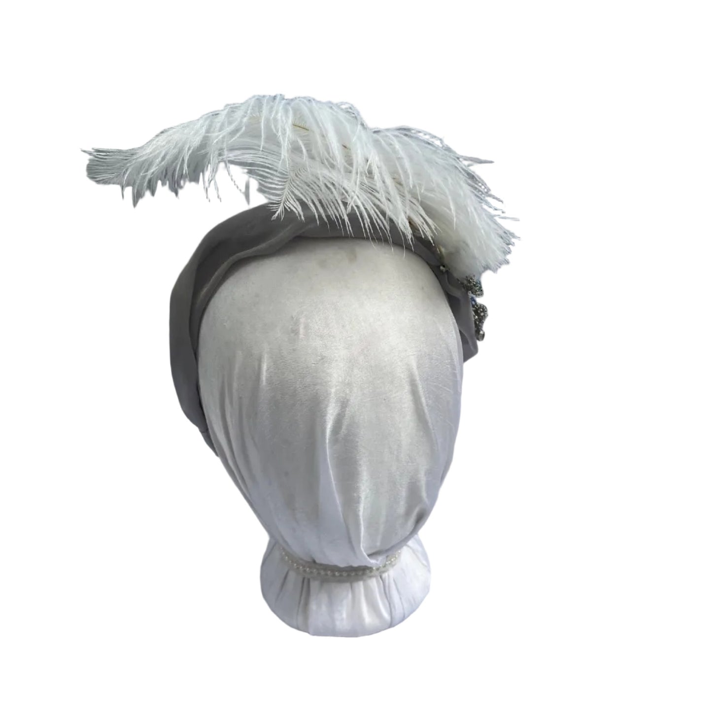 Satin Headband with Plumes: Silver and Blue