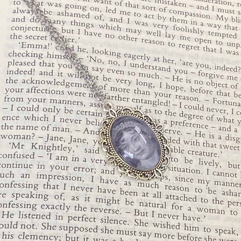 portrait necklace features jane austen