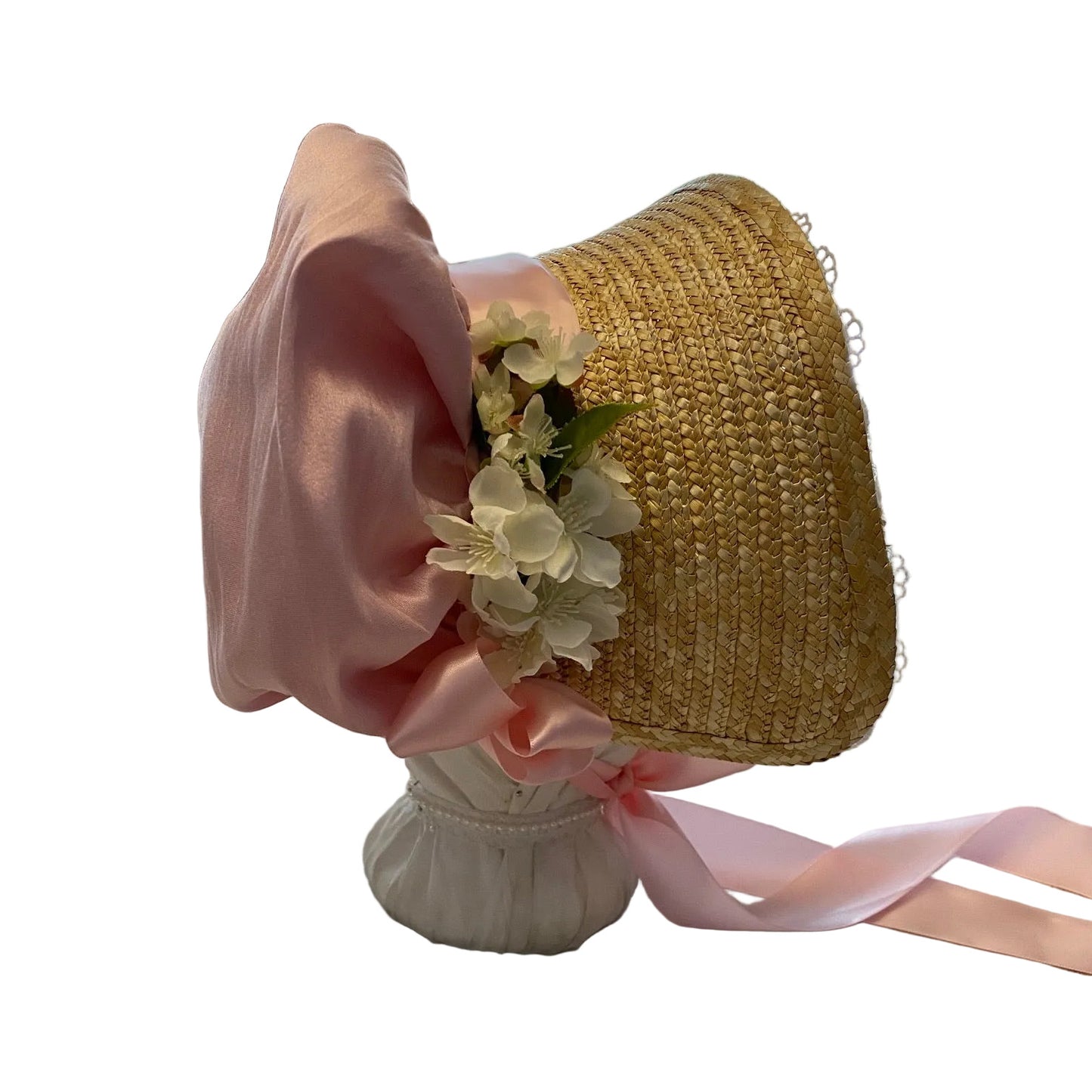 Mary: Regency & Victorian Cottage Bonnet with Fabric, Lace & Flowers