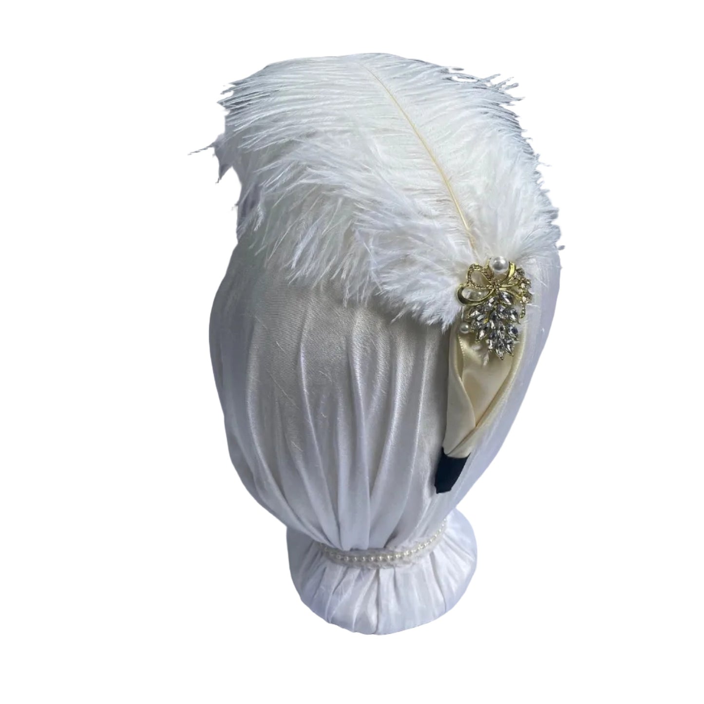 ivory satin heaband with plumes for regency or victorian ball
