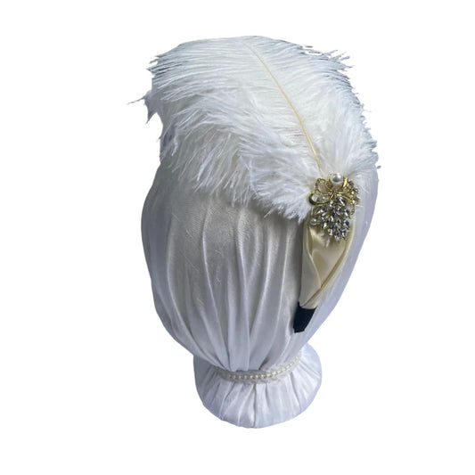 ivory satin heaband with plumes for regency or victorian ball
