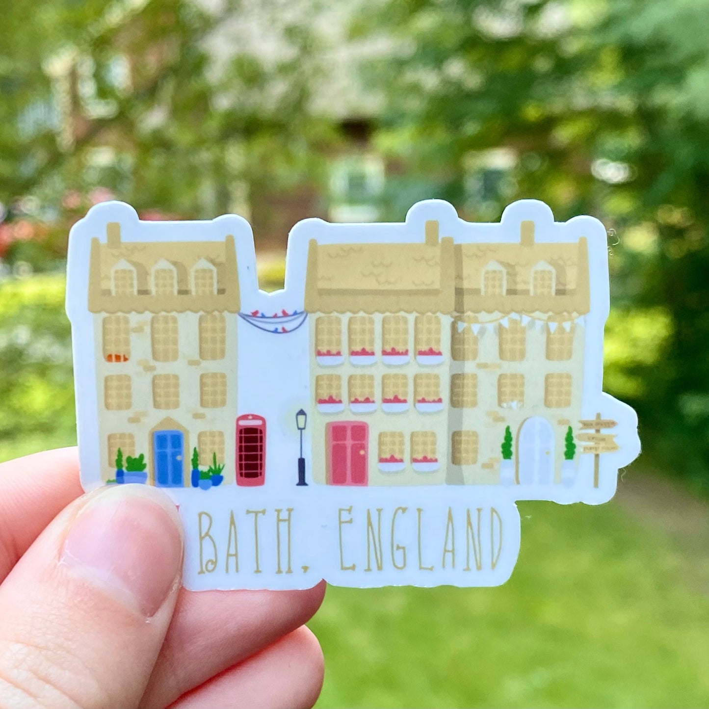 Austentation Exclusive Vinyl Waterbottle sticker of Bath, England hand drawn