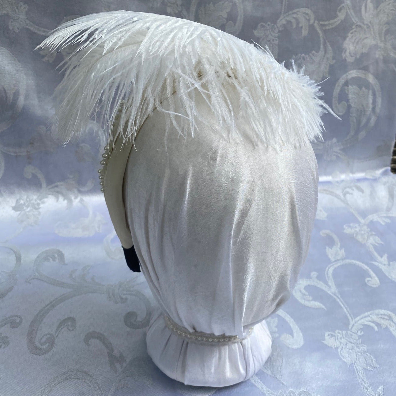 Satin Headband with Plumes: Ivory