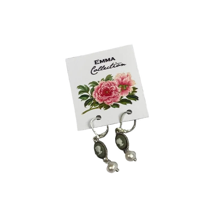 Vintage Cameo & Pearl Earrings