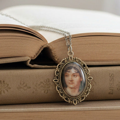 jane austen portrait necklace in color
