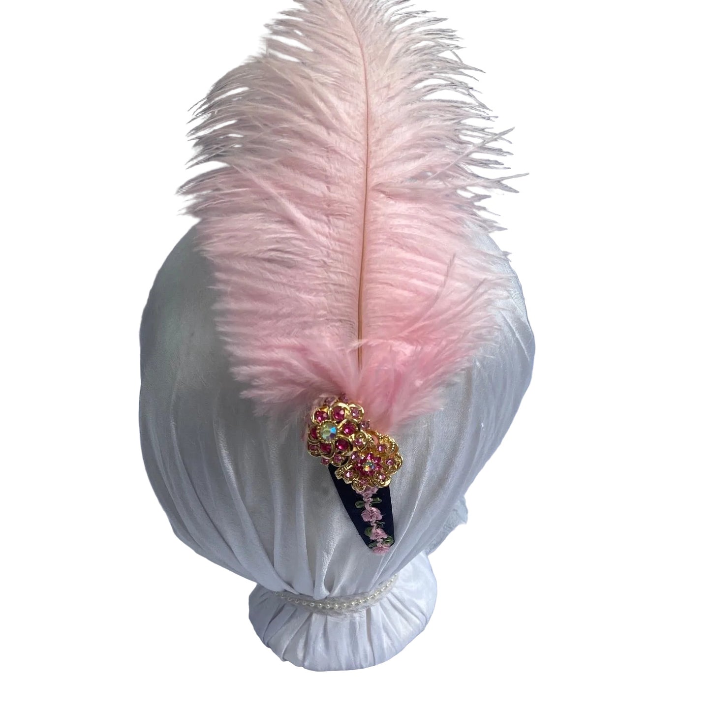Satin Headband with Plumes: Pale Pink and Black