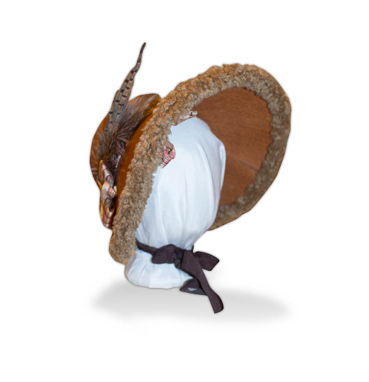 Austentation Bronte Kitty Fur Trimmed Victorian Caroler Bonnet