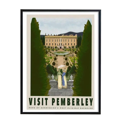 Visit Pemberley Travel Poster canvas art print for Jane Austen's Pride and Prejudice