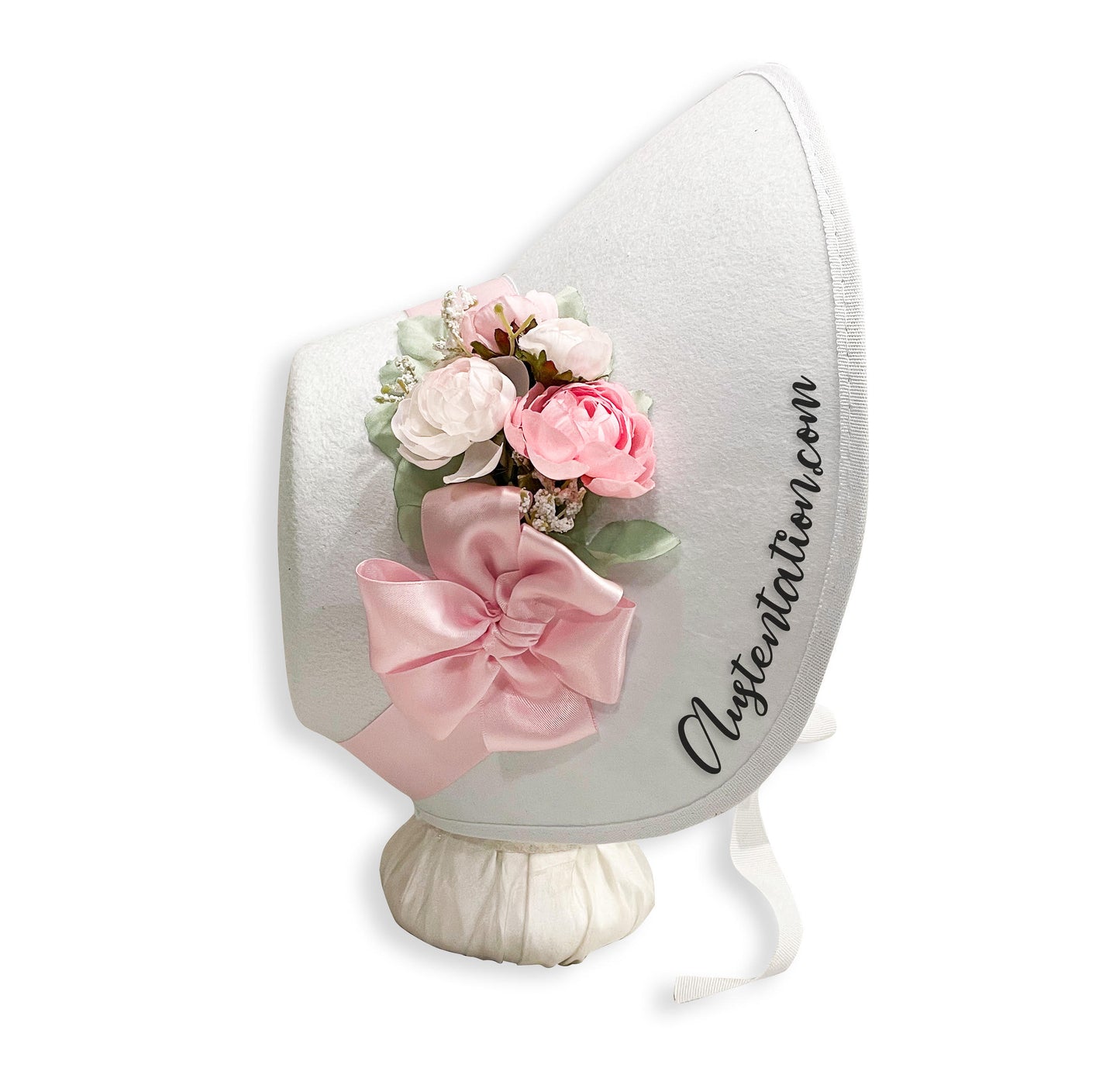 Austentation pink and white sweet spring bonnet for regency or victorian dress up