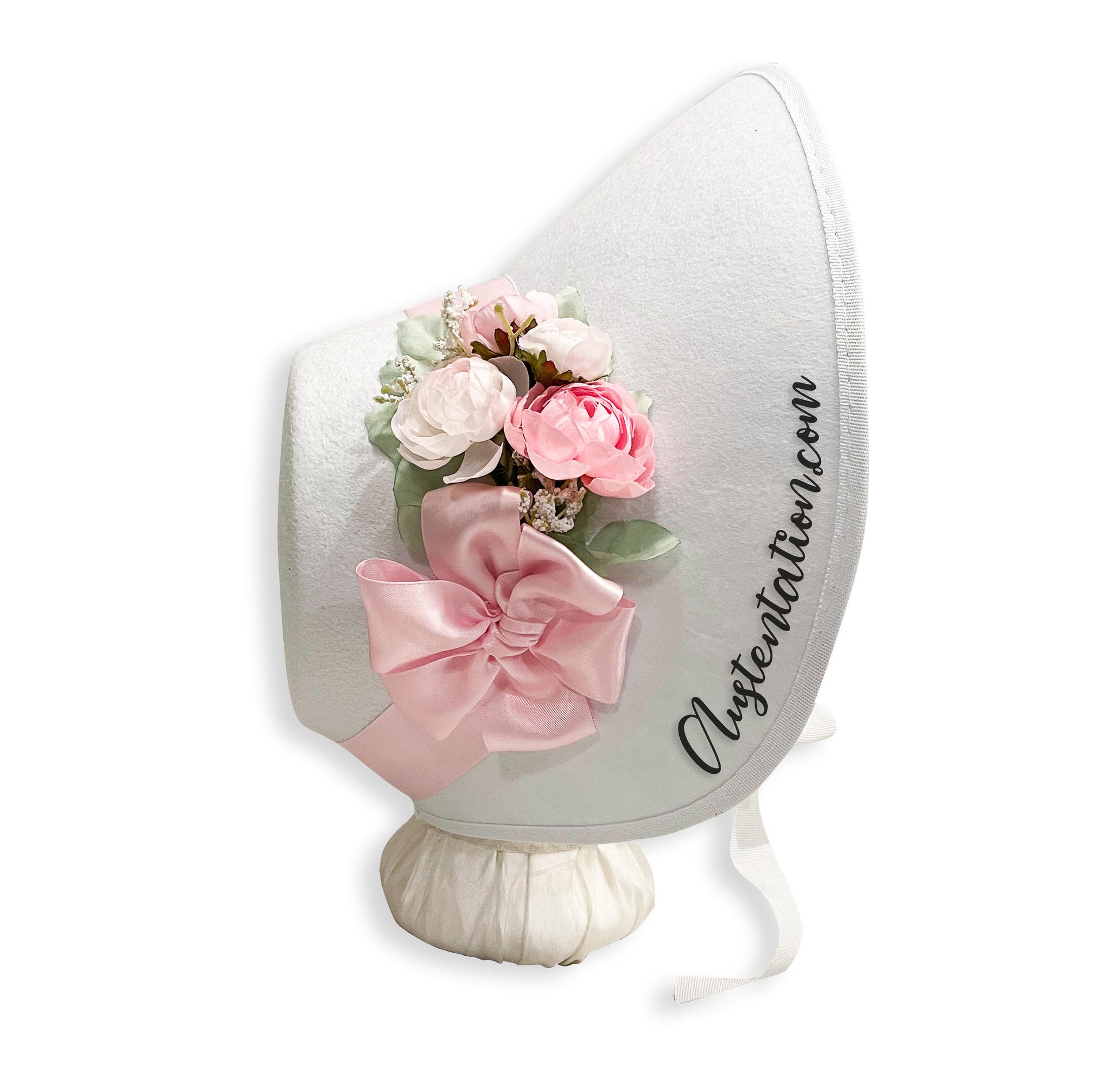 Austentation pink and white sweet spring bonnet for regency or victorian dress up