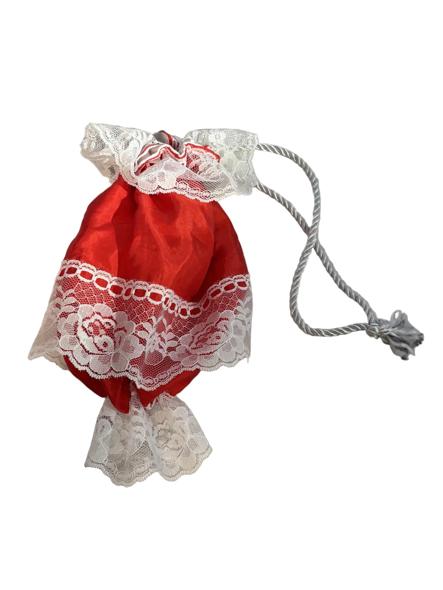 Red Silk and White Lace Reticule