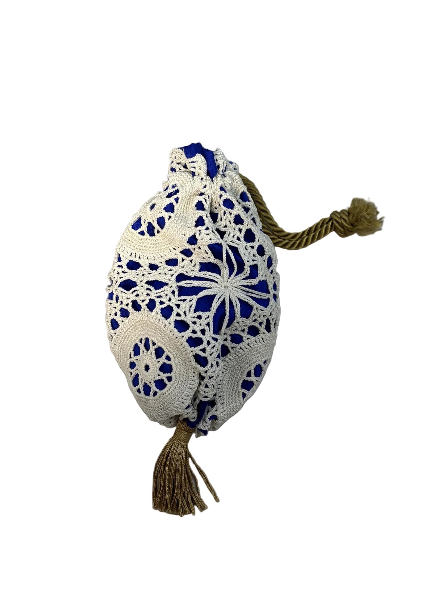 Regency/Victorian Reticule Purse with Lace: Royal Blue, Ivory, and Gold