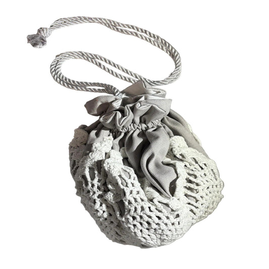 custom made gray and white reticule with vintage lace.