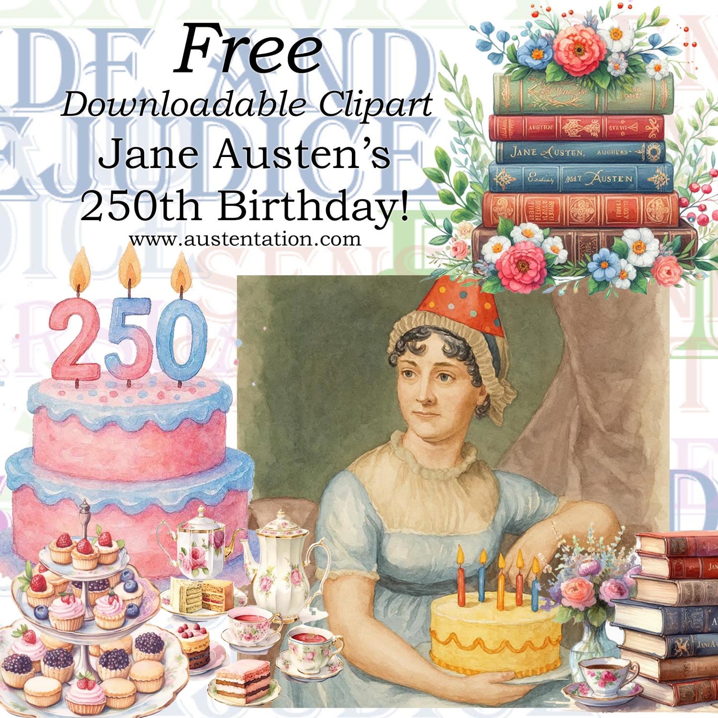 Free Jane Austen's Birthday Downloadable Watercolor Clip Art Images