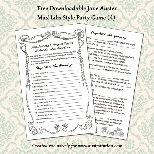Free Downloadable Mad Libs Game: Pride & Prejudice