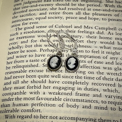black and silver cameo earrings