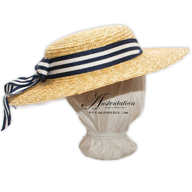 Trimmed edwardian victorian straw hat or boater for lady suffragette