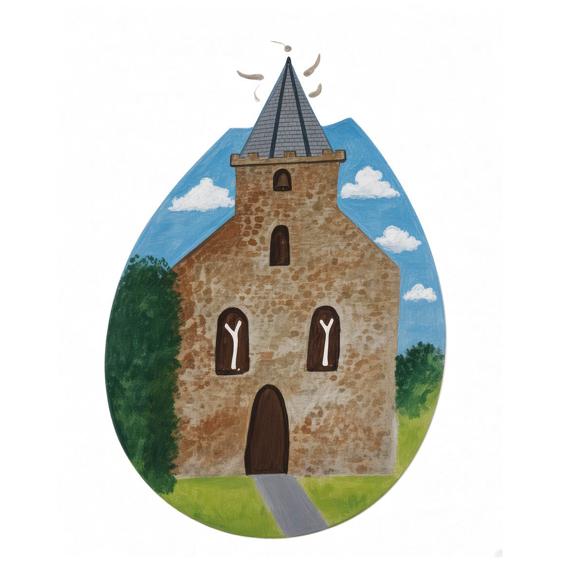 Hand painted ornament of Jane Austen's st. nicholas church in steventon.