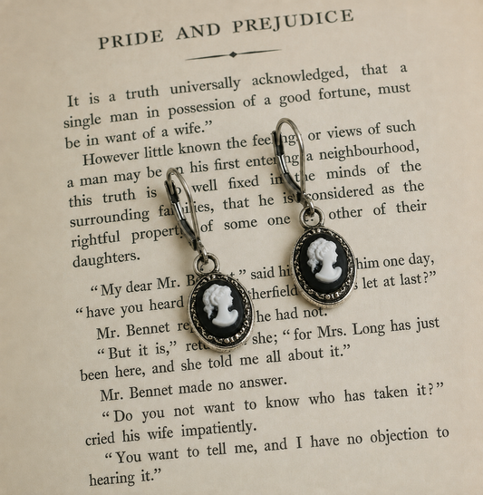 These tiny cameo earrings are a sweet finish to any regency or Victorian ensemble