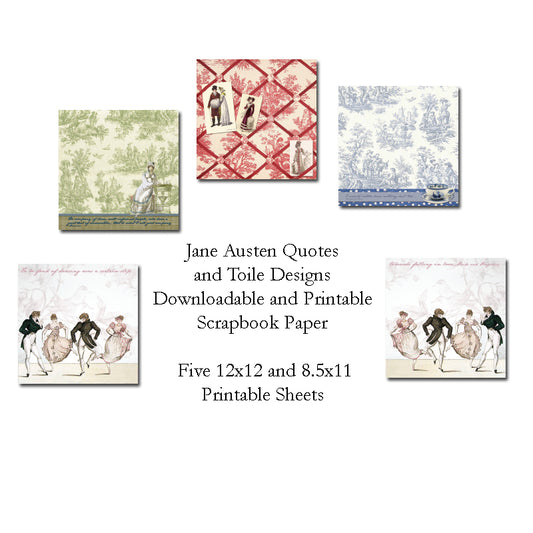 Downloadable Jane Austen Quotes and Toile Scrapbook Backgrounds