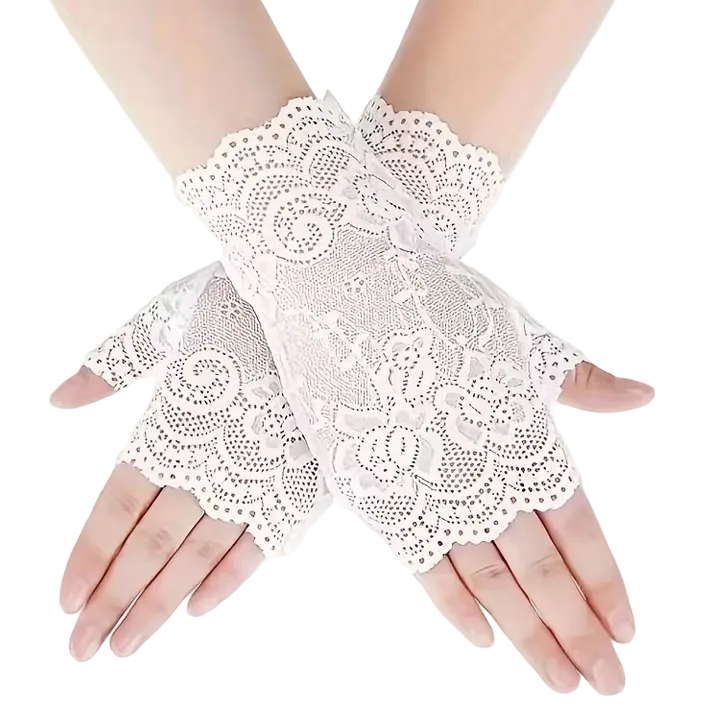 White Lace Half Mitt Gloves